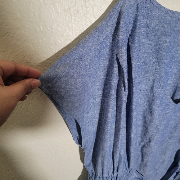 Morgan Taylor | Blue Linen Blend Waist Tie Midi Smock Dress 2X Lagenlook Resort - Picture 4 of 8